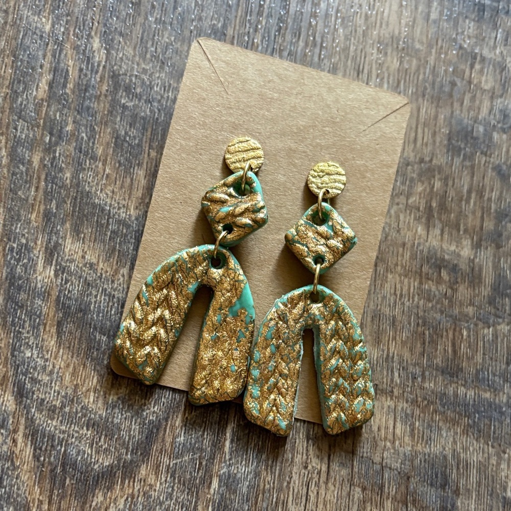 Handcrafted Gold and Turquoise Pierced Earrings